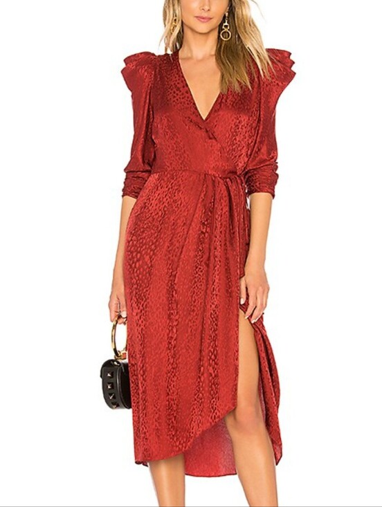 A.L.C. Dresses & Skirts - A.L.C. Silk Wrap Midi Shoulder Ruching Festival Boho Coastal Euro Summer Dress